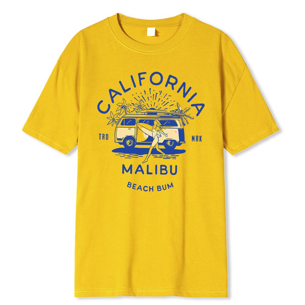 California Malibu Beach Bum Prints Printing Clothes Men Oversize T Shirt Summer Comfortable Casual T-Shirt Cotton Tee Shirt