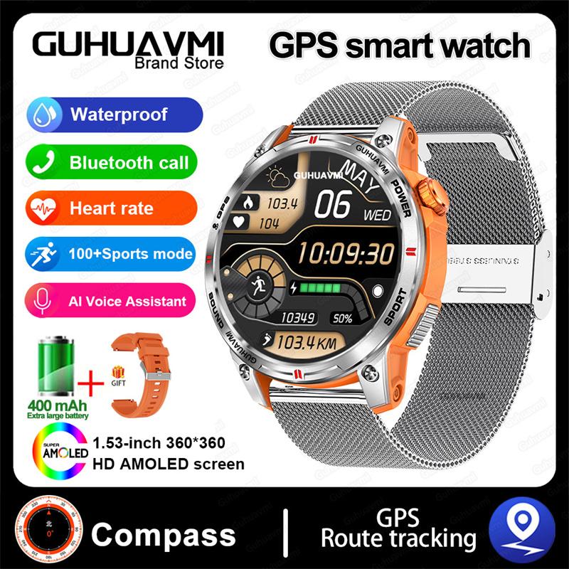 Новые умные часы для активного отдыха GPS-компас AMOLED-экран Водонепроницаемые для плавания Bluetooth-звонки Умные часы для мужчин и женщин