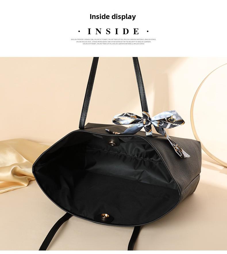 Модная сумка-тоут большой вместимости с рисунком личи и украшением в виде шарфа - однотонная женская сумка через плечо, выпуск 2024 г.