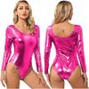 Женский цельный лакированный кожаный купальник с длинными рукавами, гимнастический купальник для балета и танцев