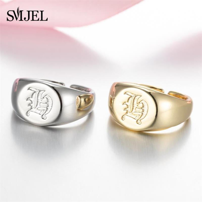 SMJEL Gothic Initial Letter Rings Silver Color Ancient Old English Rings Alphabet Personalize Jewelry Family Christmas Gifts