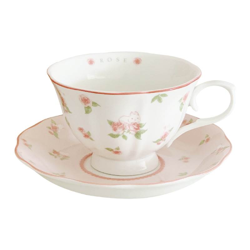 Розовый Кролик Cerc Набор Кофейной Чашки и Блюдца Afternoon Tea Милая Девушка Сердце Винтажный Корейский Sle Завтрак Столовые Приборы Набор