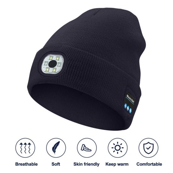 Bluetooth-compatible LED Hat Winter Warm Cap Knitted Elastic Soft Fabric Rechargeable High Brightness Illumination Wireless Music LED