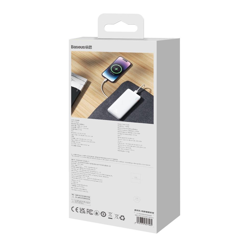 Powerbank Baseus Airpow 20W 10000Mah Z Kablem Baseus Simple Series Usb-A - Usb-C 30 Cm - Biały