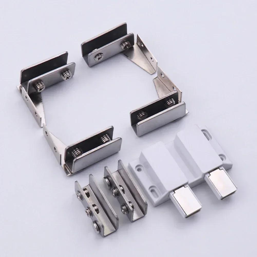 Stainless Steel Glass Door Hinge Glass Clamp Double Head Magnetic Catch Display Cabinet Hinge For 5-8mm Glass Furniture Hardware