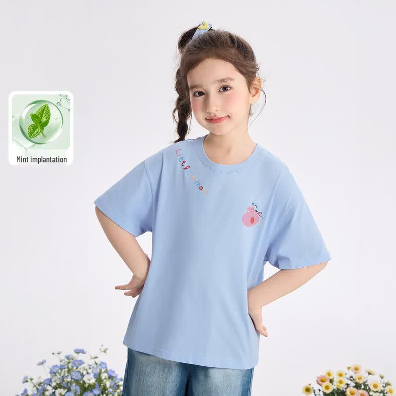 Xiaoyinman Girls' Cartoon Print Short Sleeve T-shirt