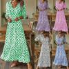 Women's Bohemian 3/4 Sleeve V-Neck Printed Maxi Dress