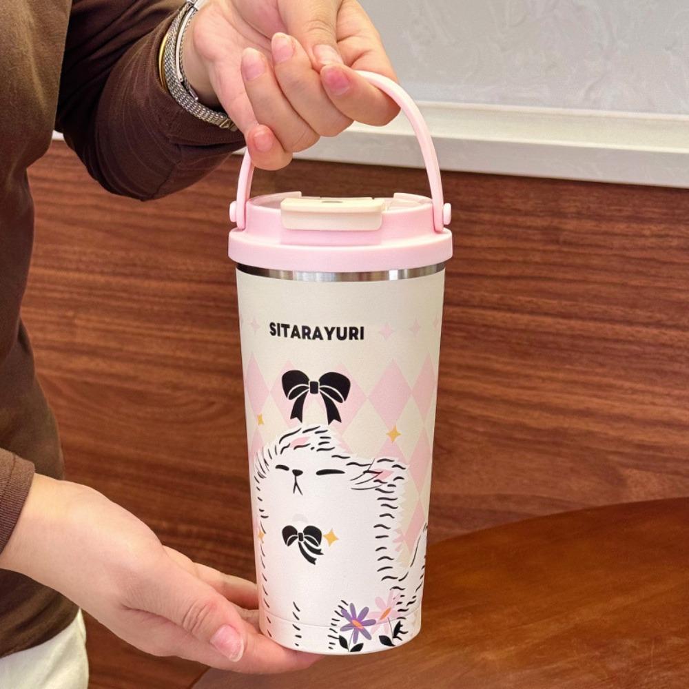 Милая мультяшная капибара, термокружка 560 мл, вакуумная бутылка для воды из нержавеющей стали, с ручкой, герметичная, двойная чашка для питья