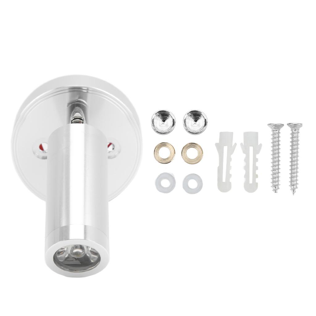 12‑24V 3W LED Reading Light Bedroom Bedside Lamp Chrome Aluminum Alloy for Boat RV SUV Trailer Silver Neutral White