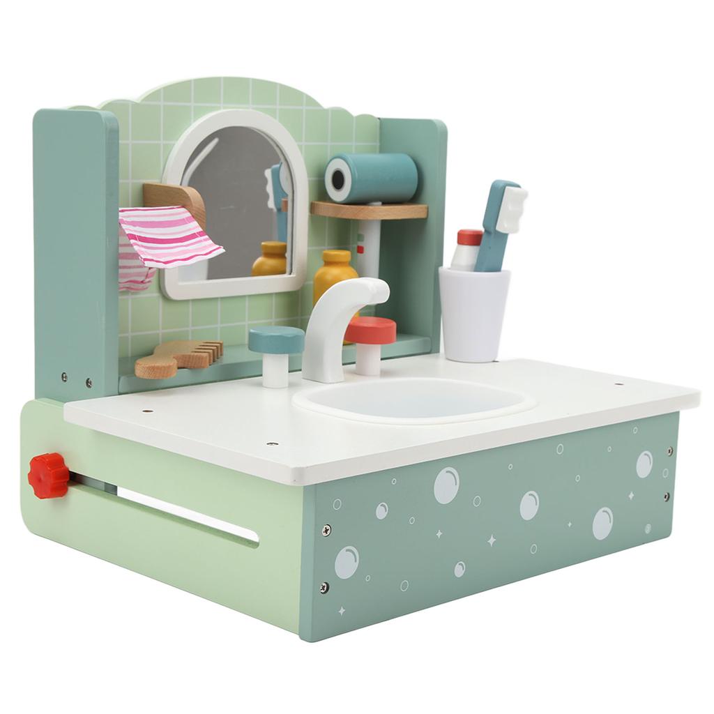 Kids Bathroom Sink Toys with Beauty Accessories Wooden Simulation Educational Toddler Vanity Table