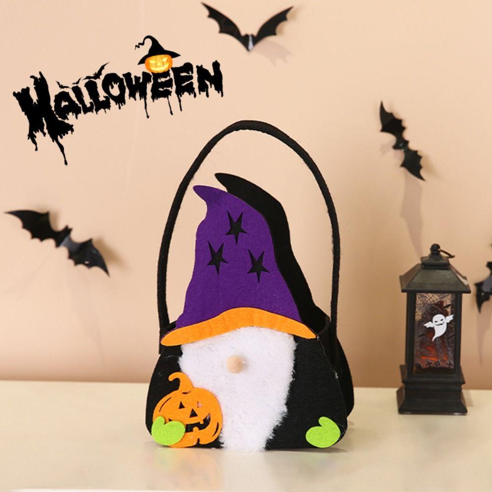 Trick or Treat Pumpkin Candy Bucket Non-woven Halloween Wool Felt Bag Funny   Party