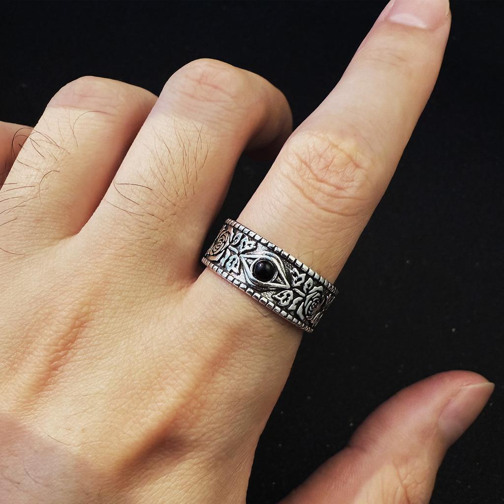 Retro Rose All-Seeing Eye Adjustable Open Ring For Men Punk Gothic Edgy Copper Zircon Unisex Vintage Mystic Accessories Gift