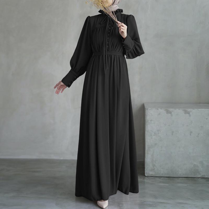 ZANZEA Женское повседневное свободное длинное платье с круглым вырезом и длинным рукавом