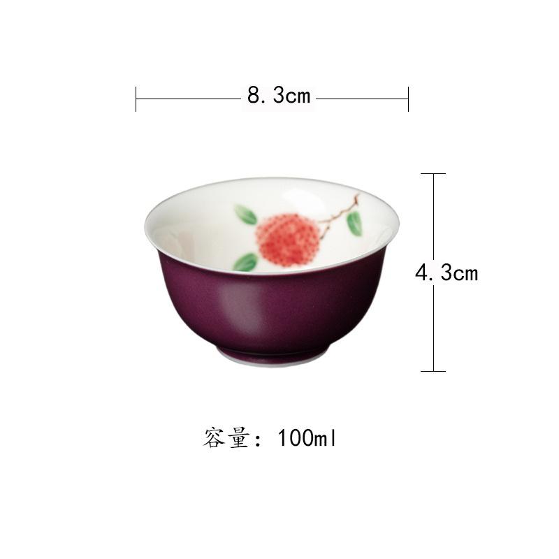 100ml Hand-painted Lychee Teacup Zen Tea Bowl Beautiful Tea Cup Tea-tasting Fragrance Cup Jianzhan Master Cups Tea Ceremony