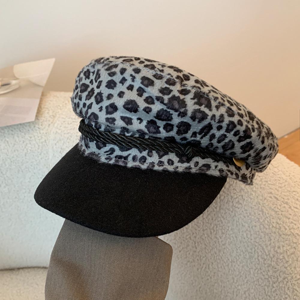 Панк Берет с леопардовым принтом Сексуальная кепка с плоским верхом Ретро Берет Y2k для женщин