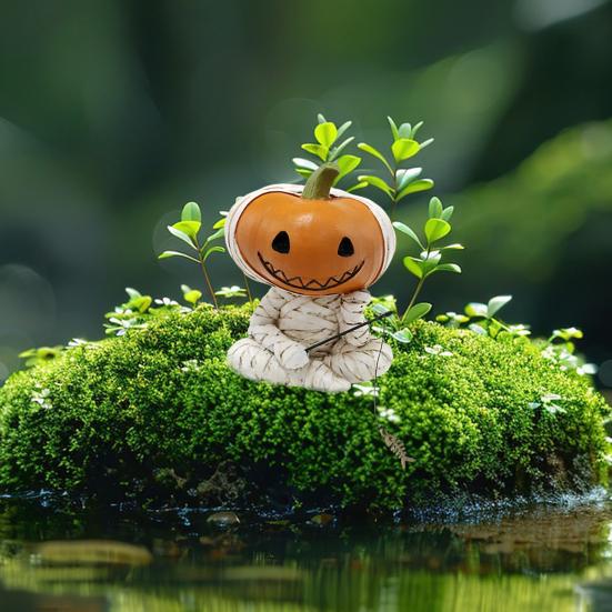 Рыбалка Человек-Тыква Фигурка Смола Голова-Тыква Человек в Бинтах Скульптура Рыбак Человек-Тыква Статуэтка для Украшения на Хэллоуин Аквариум