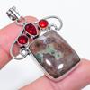Natural Mud Crack Fossil, Garnet 925 Sterling Silver Jewelry Pendant 2.17" R2t26