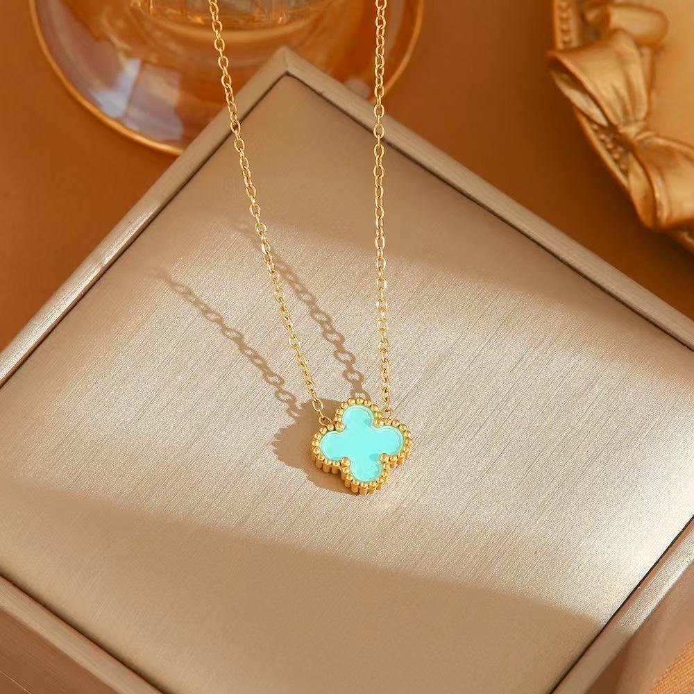 Ladies' Titanium Steel Colorful Lucky Clover Necklace Non Fading Clavicular Chain