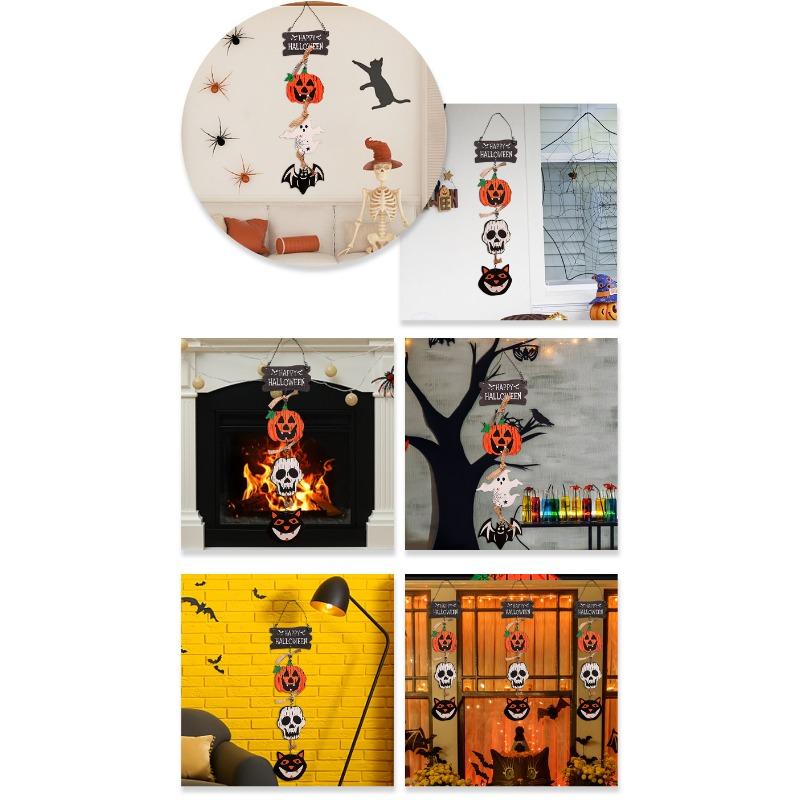 Halloween Front Door Hanging Pumpkin Witch Ghost Flag Logo Halloween Home Haunted House Door Decoration Scene Arrangement