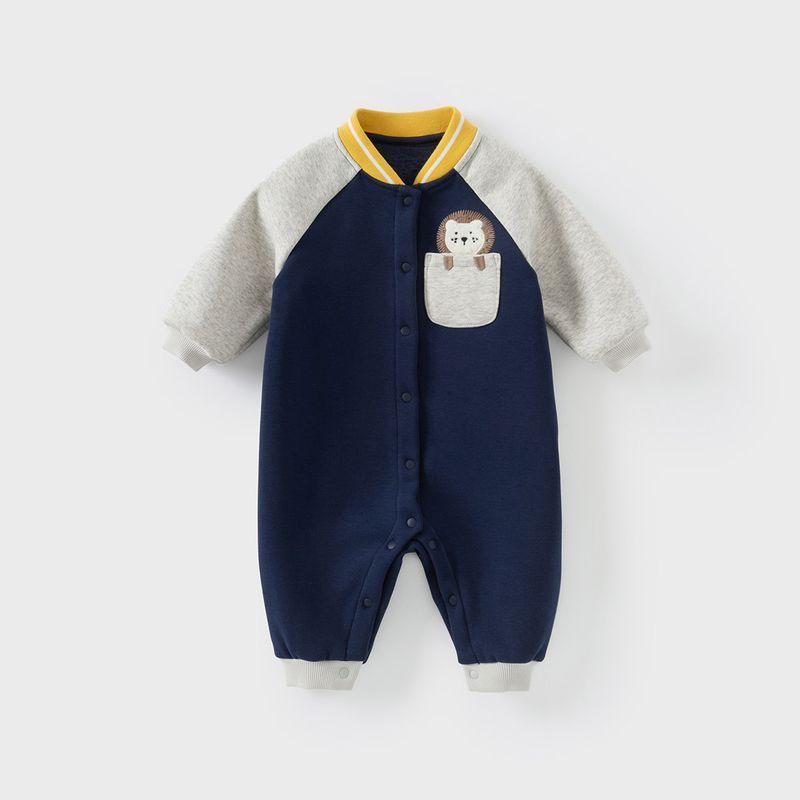 David Bella Newborn Fleece-Lined Romper Warm Winter New Style Baby Boy Outdoor Clothing Jumpsuit Baby Onesie