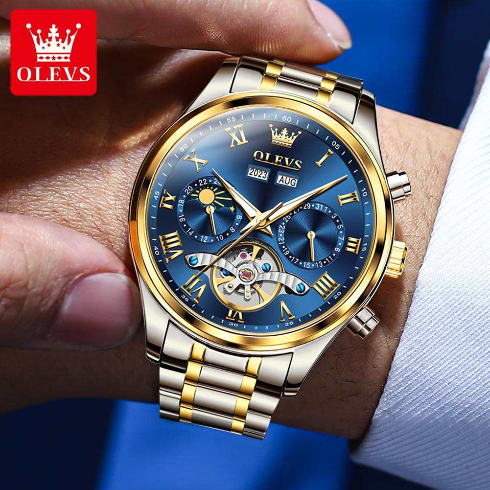 OLEVS Brand Watch Multi Functional Men's Fully Automatic Mechanical Watch Waterproof Steel Strap 7005