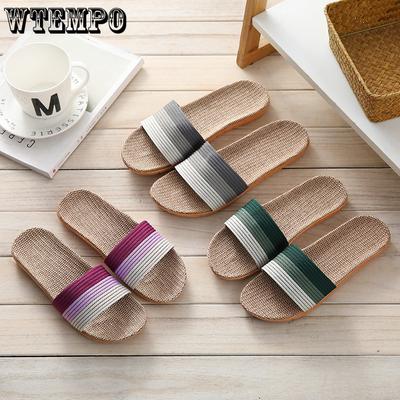 Женские летние льняные тапочки, домашние бесшумные и легкие домашние тапочки на толстой подошве и мягкой подошве, деревянные напольные тапочки для пар