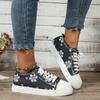 Fashion Women's Sneakers Design Round Toe Flower Print Canvas Sneakers All Match Outdoor Walking White Shoes Women Zapatos Para Mujeres