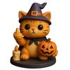 Halloween Cat Figurine Middle Finger Mini Cat Statue Desktop Wizard Hat Cat Ornament for Home Desk Shelf Mantel Party Decoration