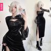 Wind Dark Goth Halloween Costume Black Dress Long Dress Witch Vampire Bride Outfit