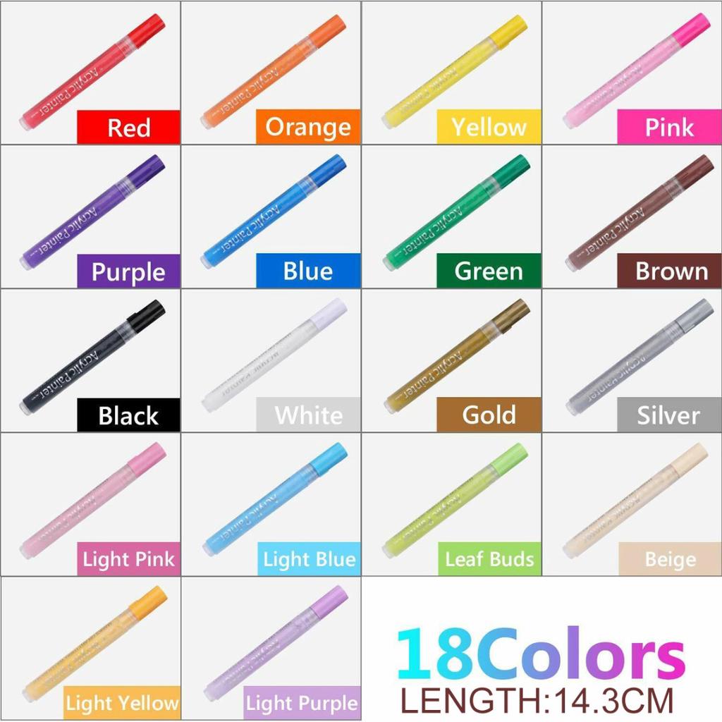 New 18 Colors Acrylic Marker Pens Set Permanent Paint Waterproof For Wood Stones