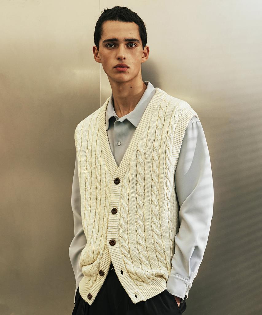 SSY Sunday Cable Knit Vest Cardigan Cream