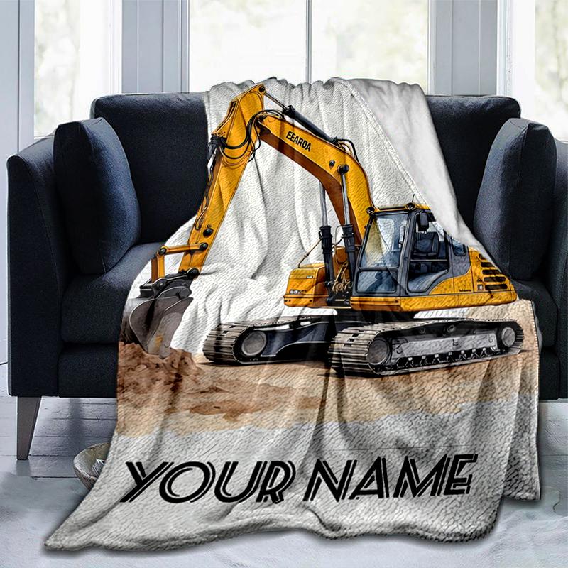 1PC Custom Name Excavator Art flannel blanket versatile,all-season throw suitable for the living room,bedroom,camping,travel,and gift