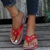 Fashion Women 2024 Summer Wedges Clip Toe Sandals Outdoor Slippers Casual Ladies Beach Shoes Metal Button Flip Flops Slides Footwear