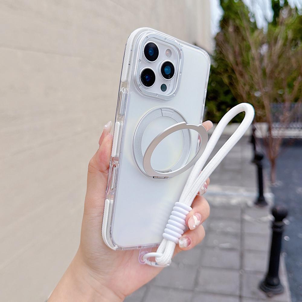 KEYSION Лазерный градиентный магнитный чехол-ремешок для телефона MagSafe для iPhone 11 12 13 14 15 16 Pro Max, противоударный чехол с кольцом 360°