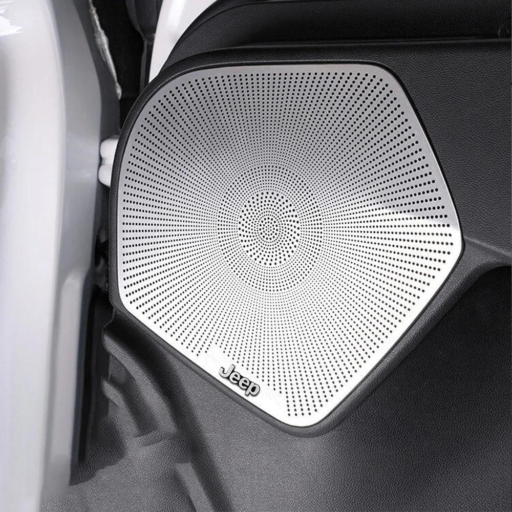 Self-Adhesive 4PCS 3D Aluminum Car Speaker Logo Stickers for Jeep Wrangler Grand Cherokee Compass Auto Interior Decor Accessorie ALP1