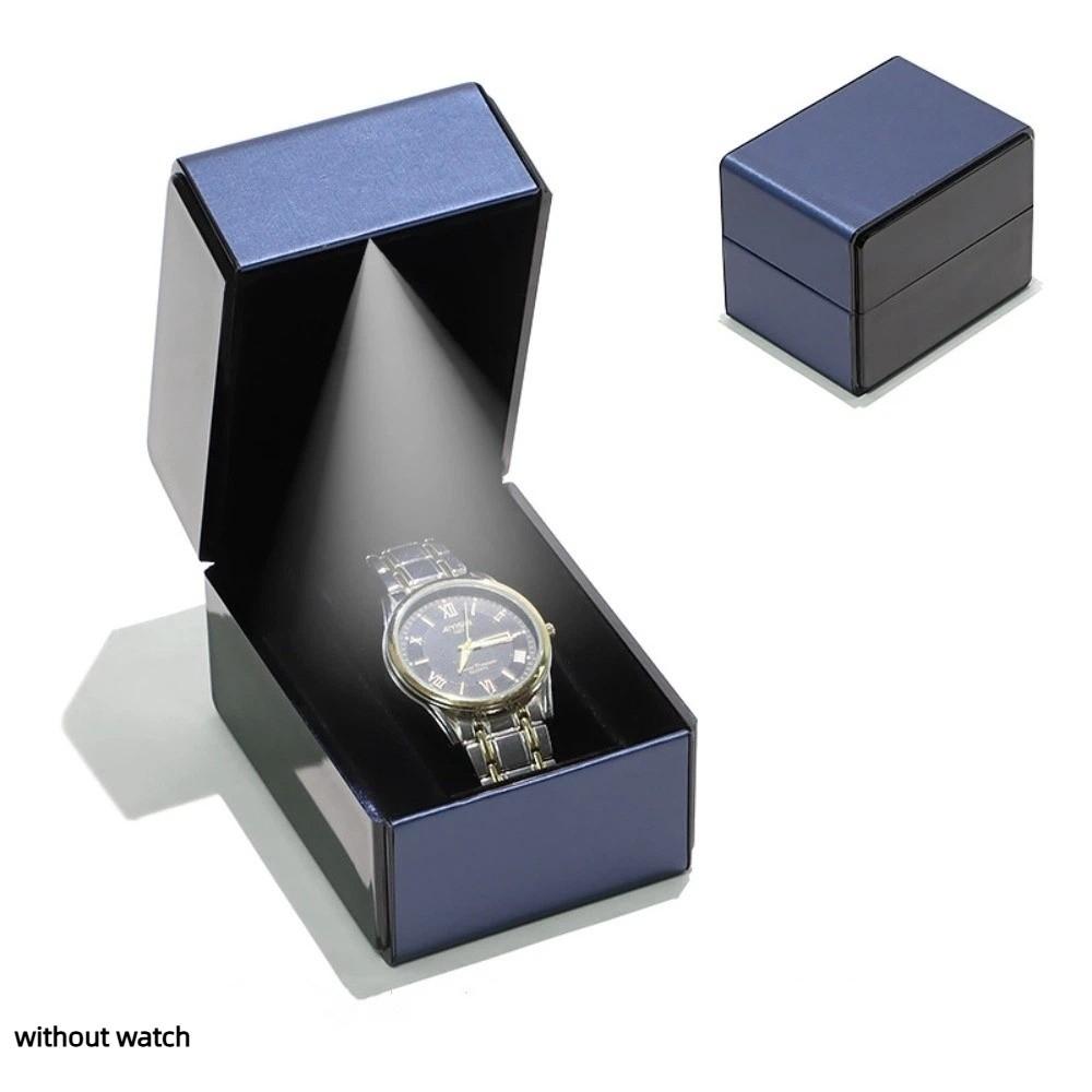 Exquisite PU Leather Watch Box Flip-Top Lid with LED Light Wristwatch Display Case Bracelet Storage Single Watch Gift Box Watch
