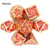 7 Pcs Golden Red Hand Metal Dice Solid Metal Polyhedral Dice Set Suitable for Role-Playing RPG Board Game Card Game