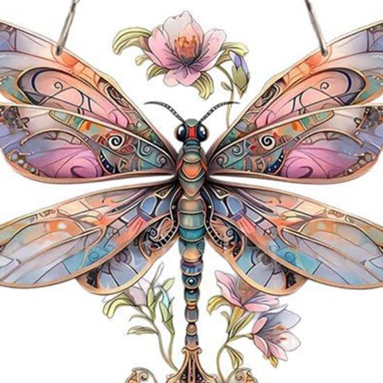 Акриловый подвесной орнамент в виде стрекозы, ловец солнца, красочный ловец солнца на окно с металлическими цепями для декора крыльца дома и сада