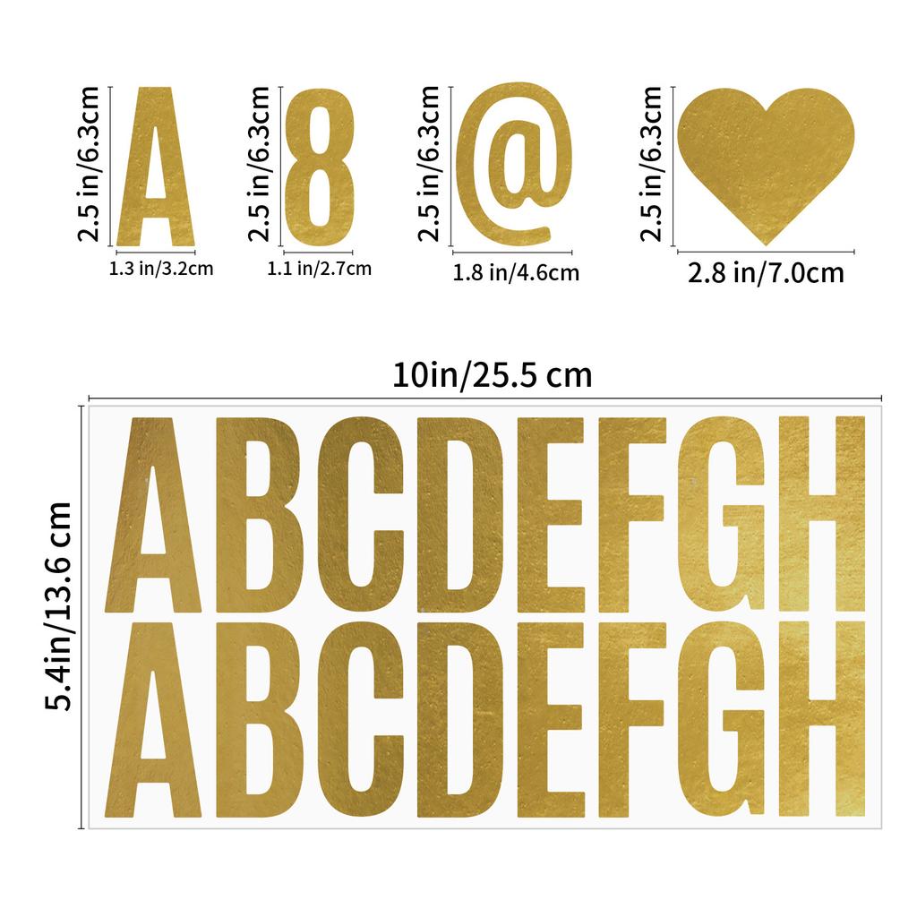 2.5-inch Gold Stamping Letter Sticker Large Alphanumeric Symbol Sticker Self-adhesive DIY Car Mailbox Decoration Sticker