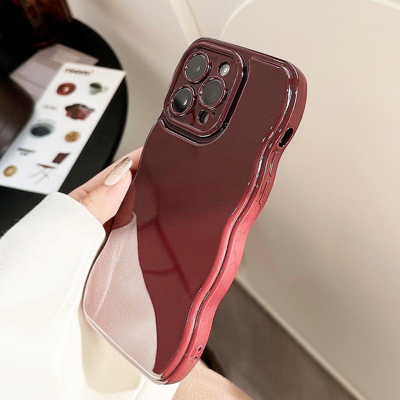 Ретро Бордовый Чехол-Бампер с Волнистым Краем для iPhone 17 16 Pro Max 15 13 11 12 14 Air Мягкий Силиконовый Задний Корпус