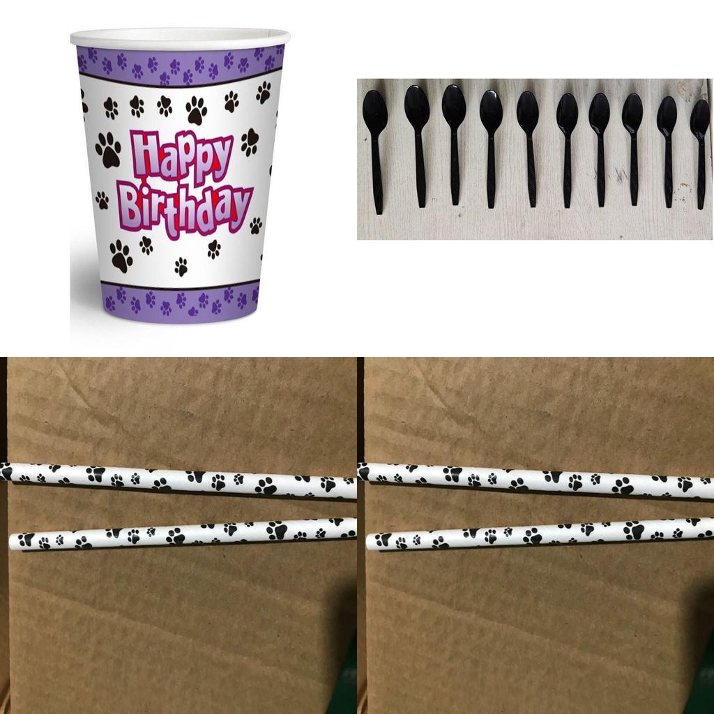 Dog Paw Party Kit Whimsical Pet Themed Plates Cups Napkins And Balloons