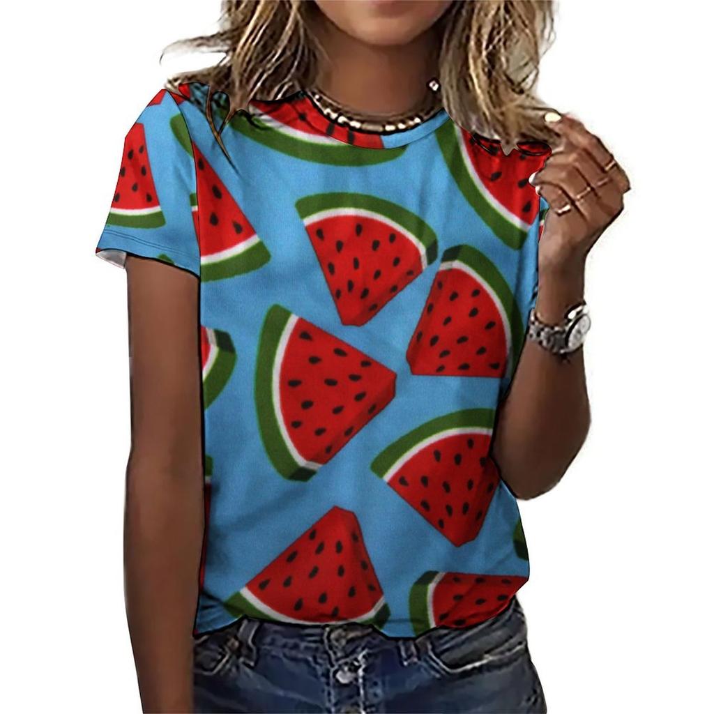 Women's Fruit and Watermelon 3D Printed T-shirt, Round Neck Short Sleeve T-shirt, Harajuku Y2K Large T-shirt, Women's Clothing