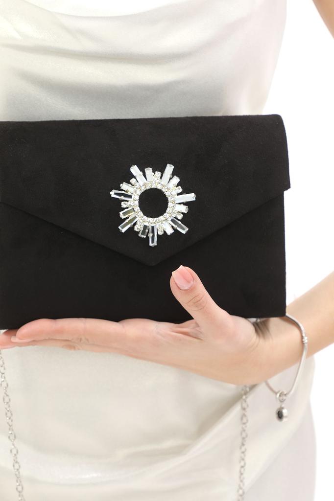 Women's Sea Bream Material Stone Accessory Magnetic Envelope Cover Usable Evening Dress Bag with Shoulder Strap