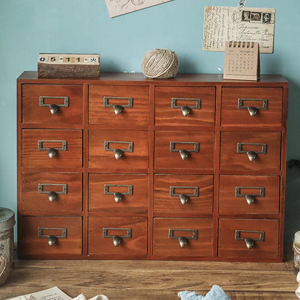 Wooden Vintage Storage Cabinet & Tabletop Drawer Organizer for Jewelry, Home Office, and Bedroom Traditional Display Chest Perfect for Living Room
