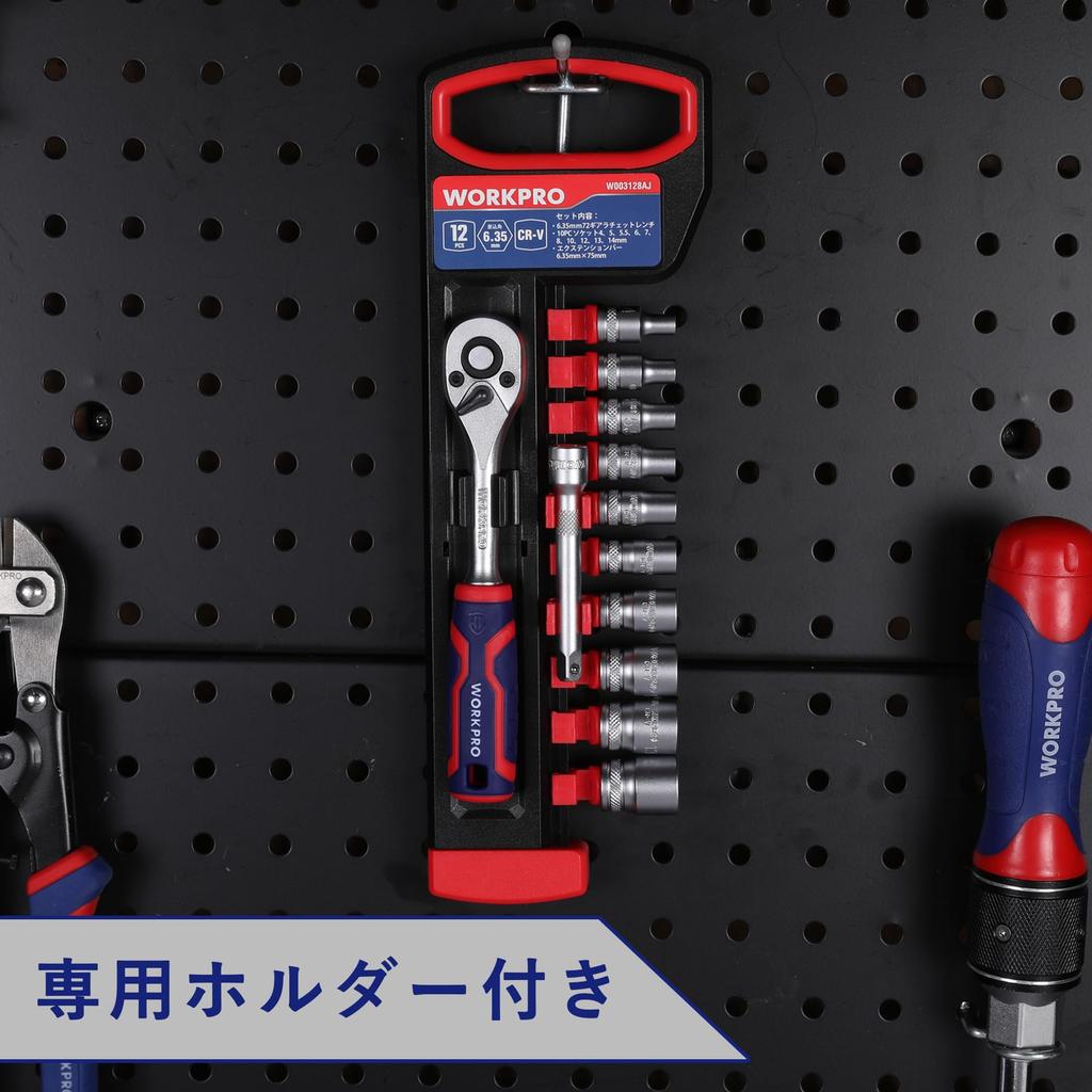 WORKPRO Socket Wrench Set Ratchet Wrench Drive 12 Piece Hex Socket Quick Release Ratchet Handle Automotive Tool with Holder Car Motorcycle Mechanical