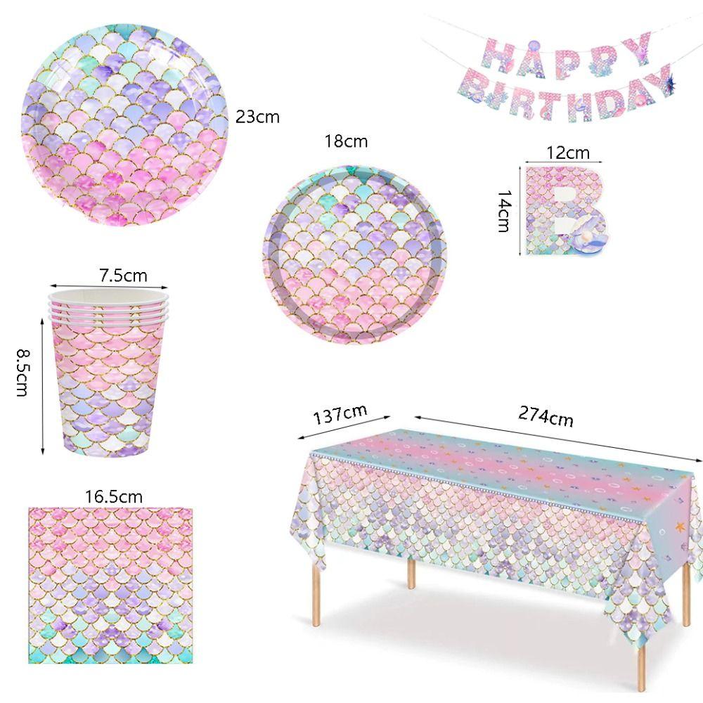 Ослепительный одноразовый набор для девочек на день рождения, красочный декоративный набор посуды, чашка, бумажная тарелка, скатерть
