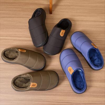 Водонепроницаемые тканевые пушистые тапочки для домашнего использования в помещении, противоскользящие и теплые, толстая подошва с флисом, осенне-зимние хлопковые тапочки