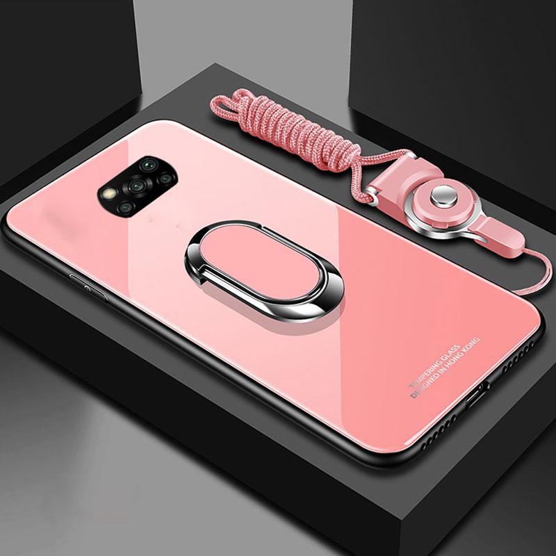 Для Xiaomi POCO M4 Pro X3 NFC F3 M3 Чехол Закаленное Стекло Магнитное Кольцо Держатель Задняя Крышка для Redmi Note 11 Pro 10 Pro Max 9C K40