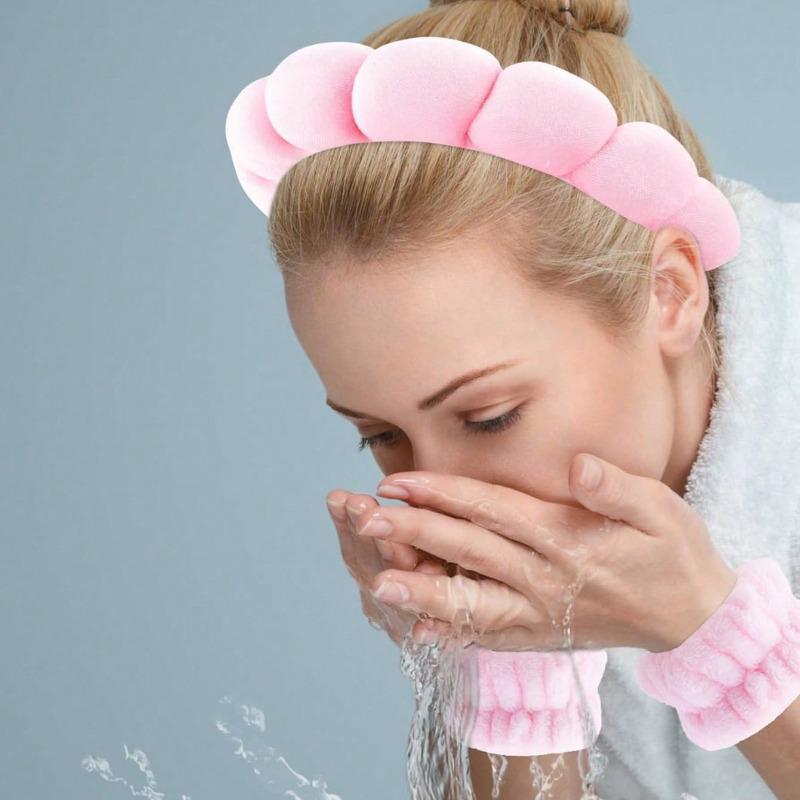 1 Ремешок для умывания лица / 2 Нарукавные повязки для умывания лица Макияж Уход за кожей Пушистый розовый велюровый ремешок Набор аксессуаров для волос для девочки Инструменты для спа-ухода за кожей