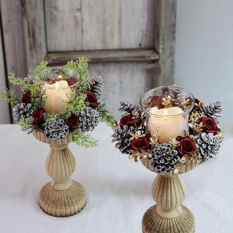 Рождественская композиция из украшений, имитация шишек, роз, цветов, реквизит для фотосъемки